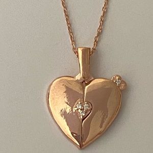 925 Silver double heart cz initial necklace 14K rose gold plated